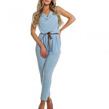 Maxi‑Jumpsuit S/M: Italy Moda Casual, Wasserfall‑Gürtel, ärmellose Karotte, Long Jersey