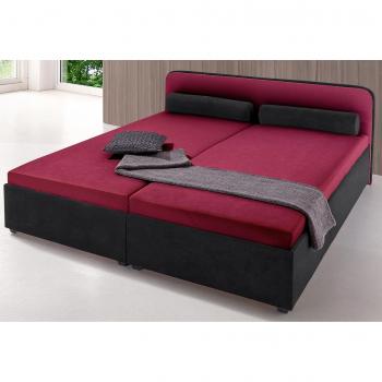 MAINTAL Polsterbett Bordeauxrot/Schwarz – 187 x 211 cm, mit Bettkastenwahl