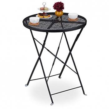 Klappbarer Gartentisch schwarz rund 71,5 cm mit Schirmloch aus Stahl wetterfest