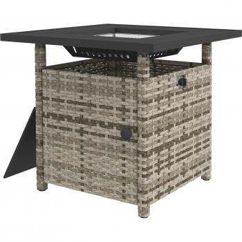 Outsunny 50,000 BTU Outdoor Fire Pit Table, PE Rattan with Glass Wind Guard, Mixed Grey