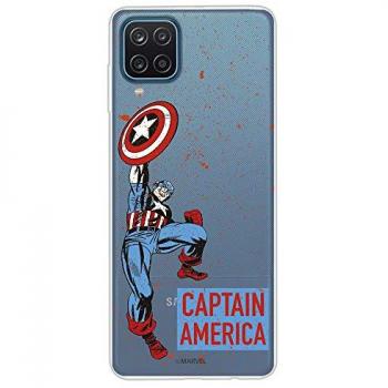 Funda de Silicona Oficial Marvel Capitán América para Samsung Galaxy A12 con Fondo de Puntos Rojos