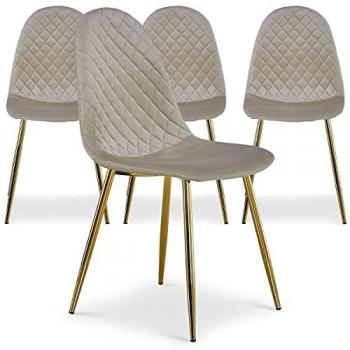Set de 4 fauteuils velours taupe Waron – Pieds dorés