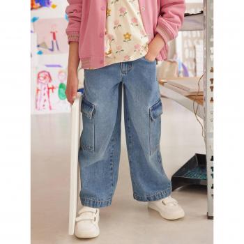 Pantalones Vaqueros Anchos para Niña Azul Medio VERTBAUDET