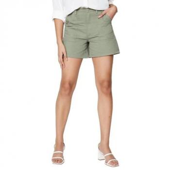Khaki Cotton Tall Utility Shorts for Women