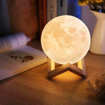 Illuminazione Toccare il Controllo per Bambini: Lampada Decorativa in 3D, Luna Piena Stampata LED, Ricarica USB, Luce Notturna con Luminosità Regolabile, Dimensioni