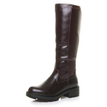 Low Heel Brown Riding Calf Boot, Zip Front, Elastic – Size 8 (Female)