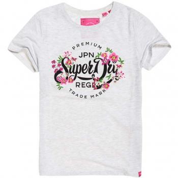T-Shirt Femme Superdry Premium Script Floral Entry, Grigio (Ice Marl 54g)