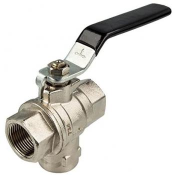 Tecuro Messing-Kugelhahn 3-Wege, Innengewinde Rp 1/2″ (dn 15), langes Stahlhebel – MS‑vernickelt