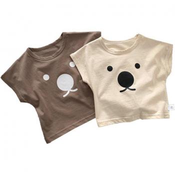 2022 Baby T-Shirt Set in Beige und Braun, 2 Stück, Rundhalsausschnitt, Baumwolle, koreanischer Stil