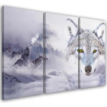 Décoration Murale Trois Pièces Loup et Forêt