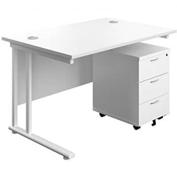 1200x800mm White Rectangular Work Desk with 3 Drawer Pedestal, Color: White, Features: Heavy Duty Cantilever Design, Mobile Pedestal