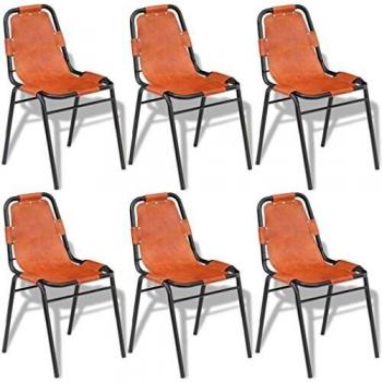 VidaXL Set di Sedie da Pranzo 6 Pezzi in Vera Pelle Marroni