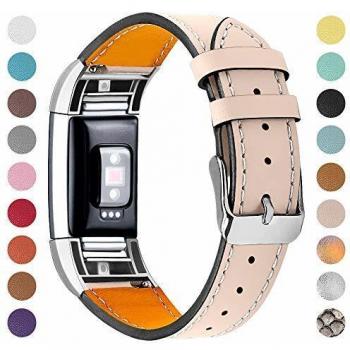 Ameton Leather Strap Band Compatible with Fitbit Charge 2 Men Women