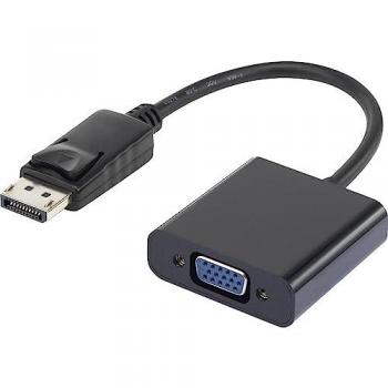 Renkforce RF‑4212174 Dual‑Mode DisplayPort to VGA Cable, 12 cm, Black with Gold‑Plated Jacks
