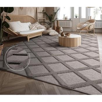 Paco Home Teppich Kurzflor Rauten 3D Anthrazit 200x280 cm