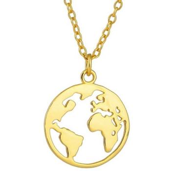 Collier doré en argent 925 avec pendentif globe pour femmes et enfants, longueur ajustable 40-45cm