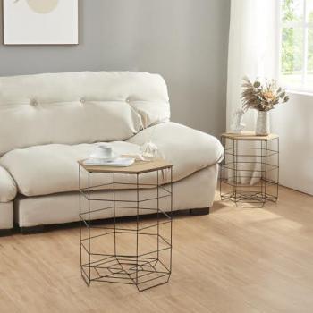 Tables basses Hørsholm en métal avec plateau hexagonal amovible noir effet bois
