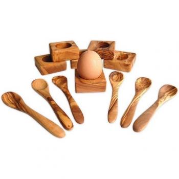 Olivenholz Eierbecher Set mit 6 Löffeln