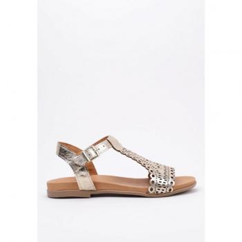 Sandalias Top 3 23496 Dorado Mujer Planas Cuero Genuino Primavera/verano
