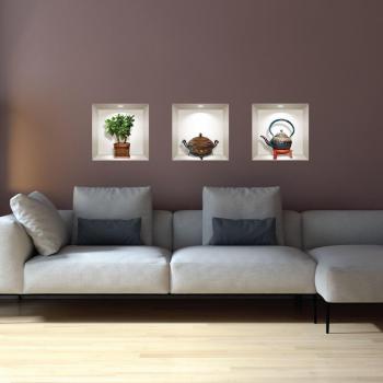 Muro Oriental 3D: Planta Japonesa con Tetera – Adhesivo 40x120 cm