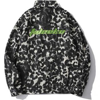 Denim-Leopard-Print Mantel Herren – Lässiger Streetwear Look