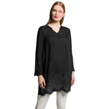 Abito svasato tunica ricamato nero maniche 3/4 donna taglia 48/50