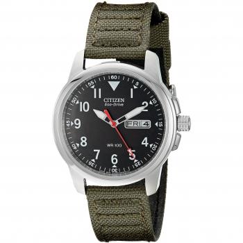 Citizen Eco-Drive Men's Watch with Black Dial and Green Strap