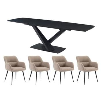 Set tavolo MALENA con 4 sedie HEKA (nero e beige)