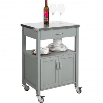 Desserte de Cuisine Roulante SoBuy FKW22-HG, Meuble de Rangement Plateau en Acier INOX L60xH92xP44cm