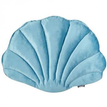 Coussin Doux et Original en Velours Bleu, Forme de Coquillage 47 × 35 