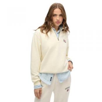 Superdry Women's Half Zip Sportswear Collared Top – Light Grey/Off White