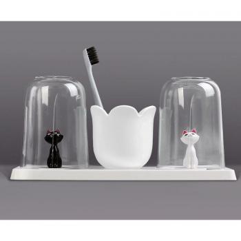 Taza de enjuague bucal gato con soporte para cepillo de dientes mx1021459
