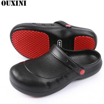 Oil-proof Kitchen Safety Shoes with Non-slip Black Steel Toe