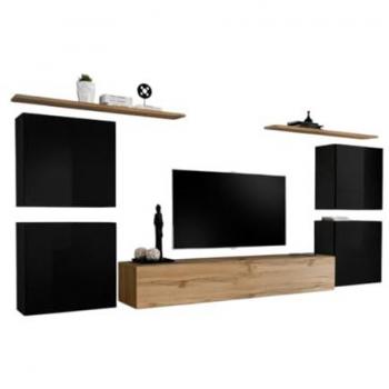 Meuble TV mural moderne SWITCH IV en chêne Wotan et noir