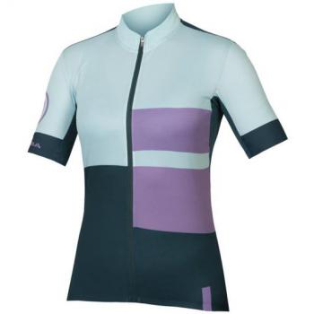 Maillot de manga corta Endura FS260 Print azul claro y verde para mujer