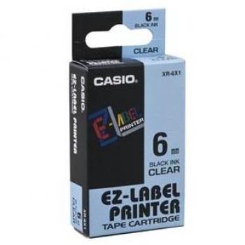 Nastro adesivo Casio 6 mm x 8 mt nero/trasparente