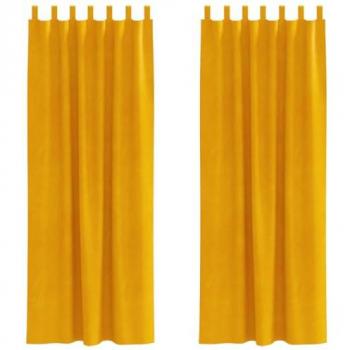 Blackout Velvet Curtains in Mustard Yellow – Dual Pack with Hanging Loops (Vidaxl)