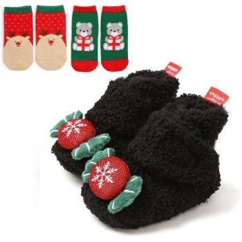 Zapatos para bebé de Navidad con ciervos y Santa Claus + 2 diademas o 2 calcetines