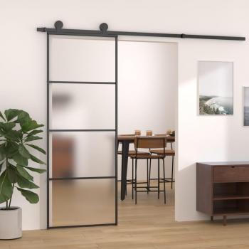 Puerta corrediza vidrio esmerilado ESG aluminio 76x205 cm negro