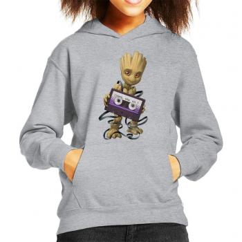 Kid's Marvel Hooded Pullover: Groot & Cassette Theme (Heather Grey)