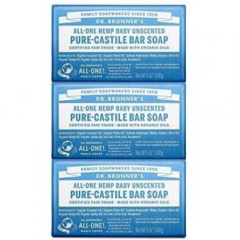 Dr. Bronner's Baby Unscented Pure-Castile Bar Soap, 5oz (Pack of 3)