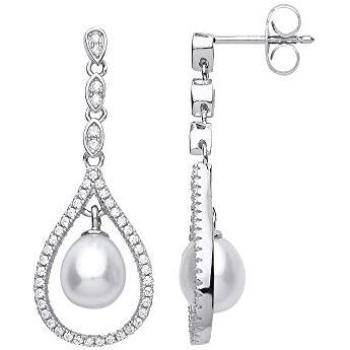 GVE680 Silver Pearl Tear Earrings, 7×8 mm