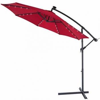 Parasol Haiti rouge en aluminium 3m éclairage 24 LED