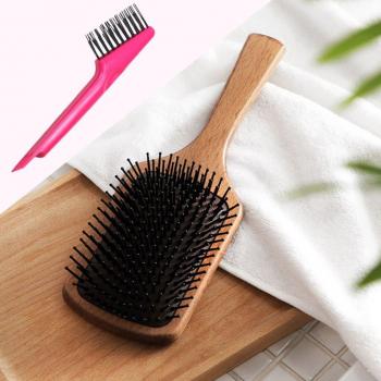 Accessoire salon de coiffure : brosse débarrassante à double tête avec peigne