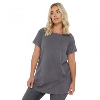 Ribbed Acid Wash Swing T-Shirt in Grey, Women’s Size 34-36