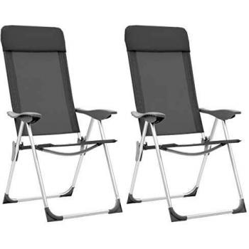 Sillas de exterior plegables de aluminio gris 2 piezas