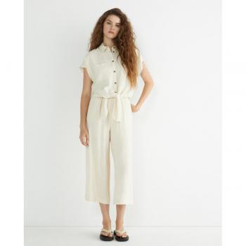 Pantalón de lino culotte Pieces Beige