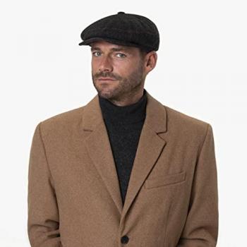 Stetson Hatteras Gallanger Wool Flat Cap, Size M (56-57 cm), Colour Black-Grey