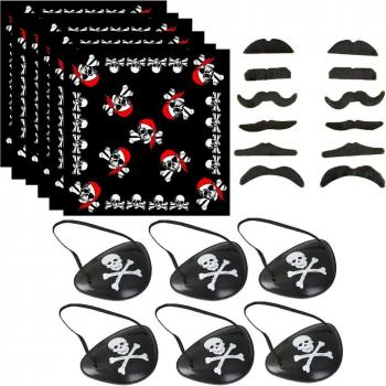 Accessoires Halloween pirate 12 barbes 6 foulards 6 patchs