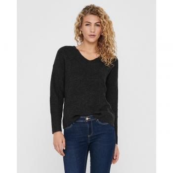 Pull Col-V femme Only Camilla gris foncé chiné en maille mousseuse taille XS